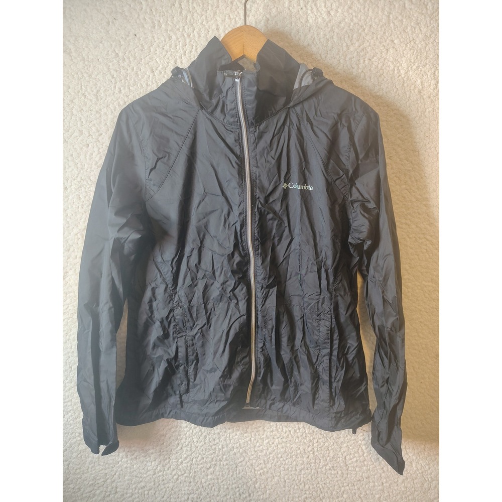 Columbia Womens Black Lightweight Hooded Windbreaker Full Zip Jacket